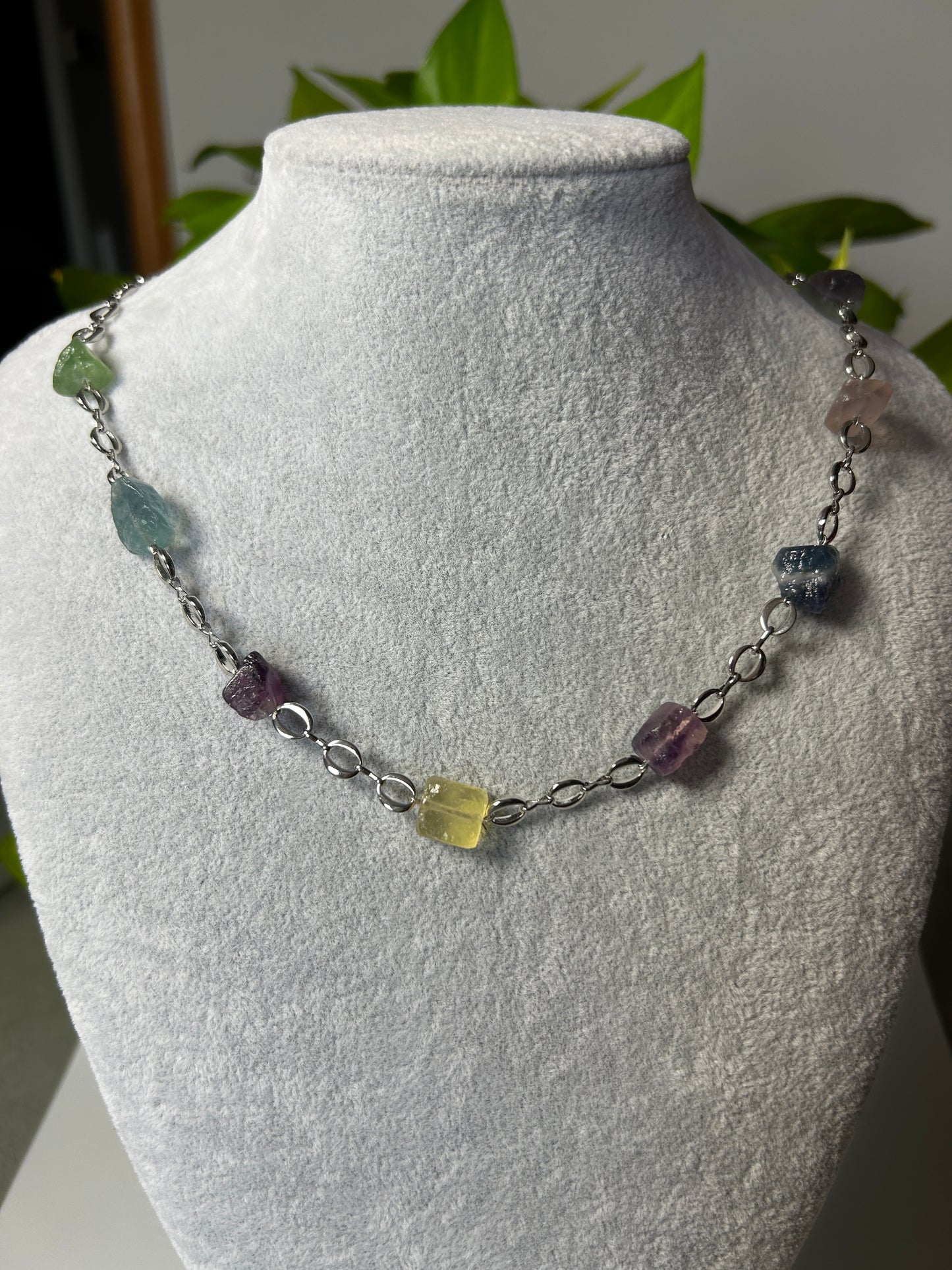 Lyra Necklace – Raw Fluorite & Stainless Steel