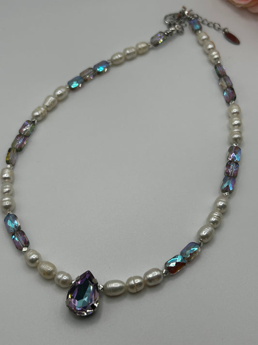Arden Necklace – Crystal, Natural Pearl & Stainless Steel