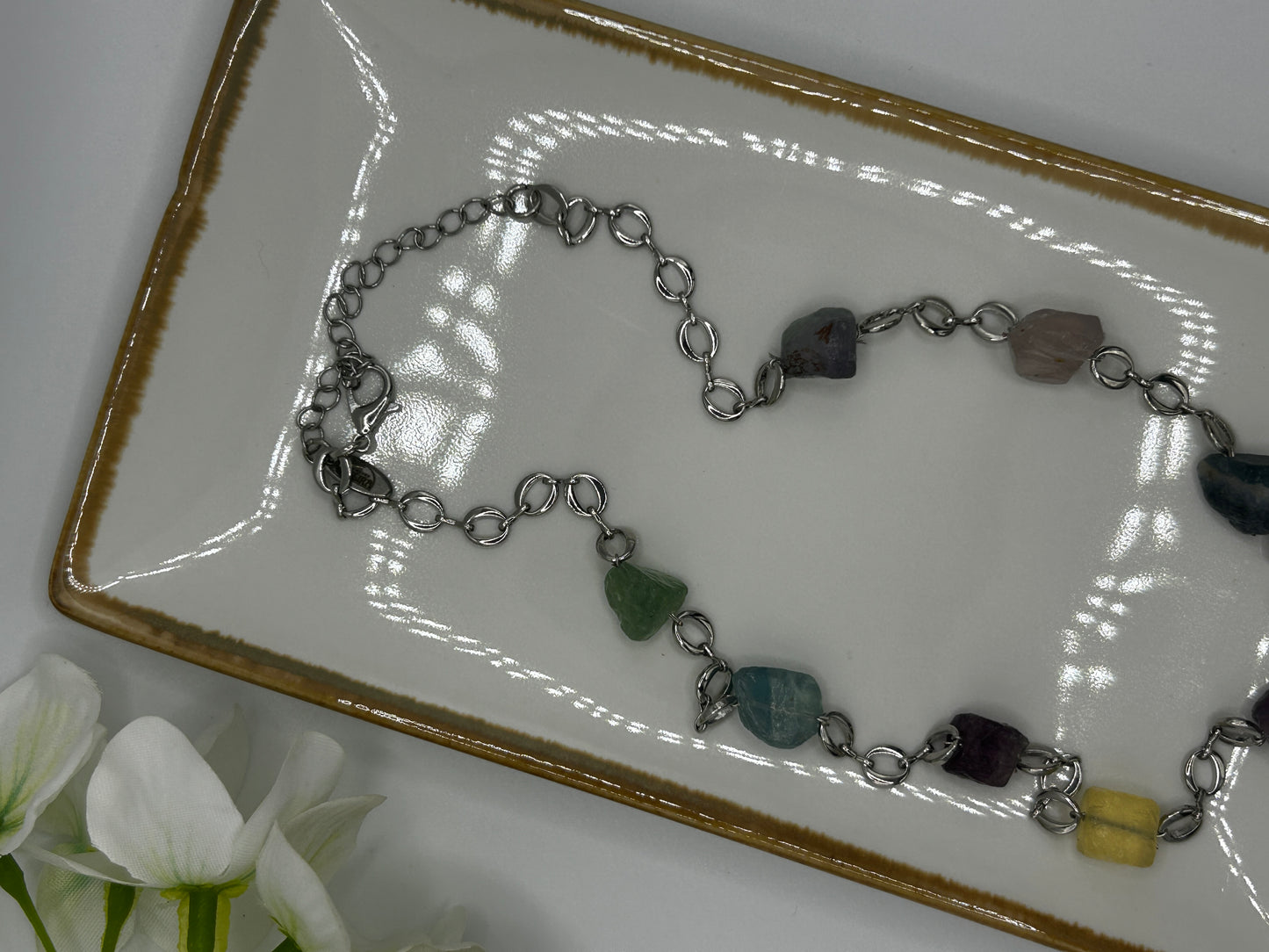 Lyra Necklace – Raw Fluorite & Stainless Steel
