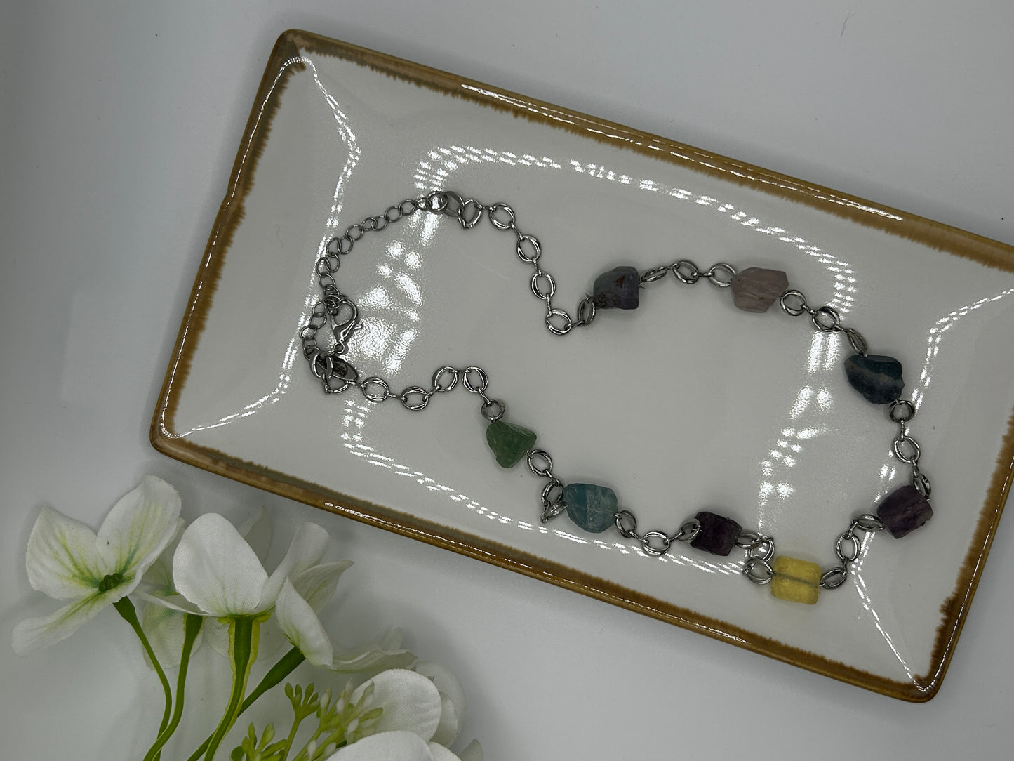Lyra Necklace – Raw Fluorite & Stainless Steel