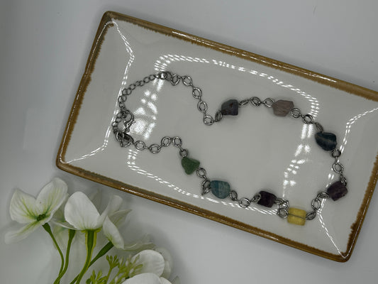 Lyra Necklace – Raw Fluorite & Stainless Steel