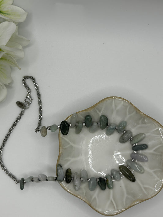 Maris Moss Necklace – Australian Jade & Silver-Plated Steel