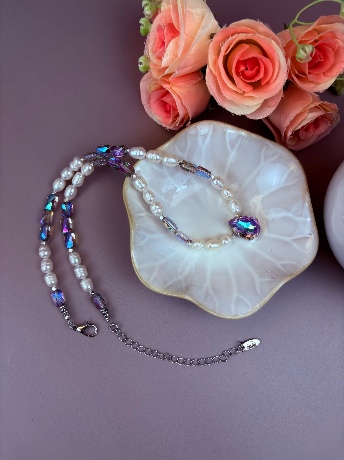 Arden Necklace – Crystal, Natural Pearl & Stainless Steel