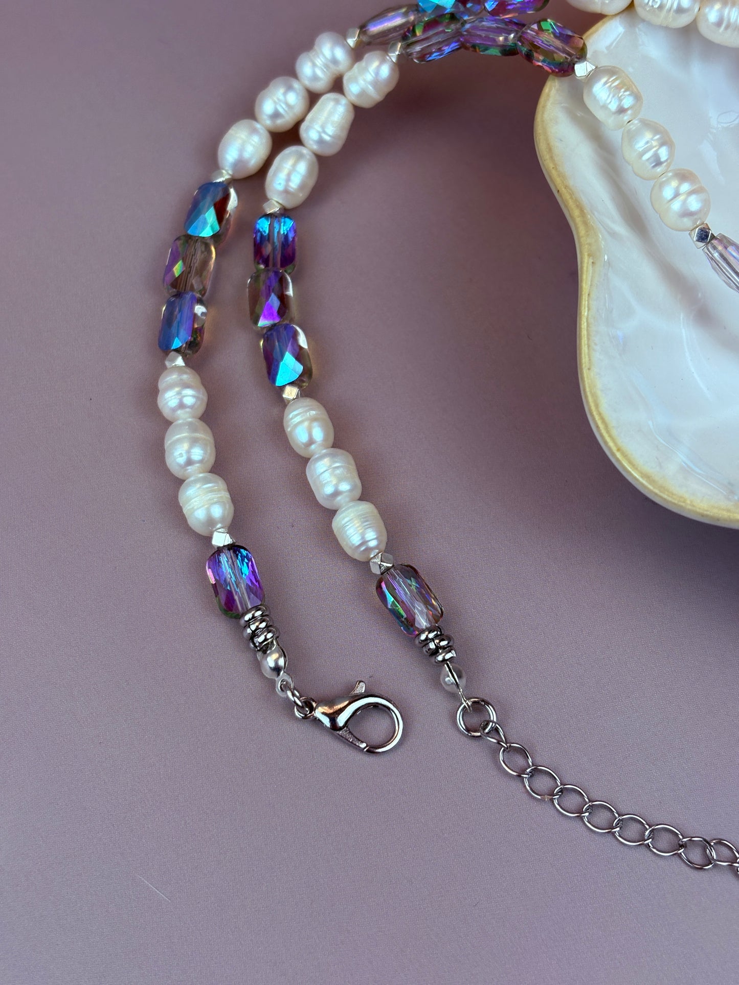 Arden Necklace – Crystal, Natural Pearl & Stainless Steel