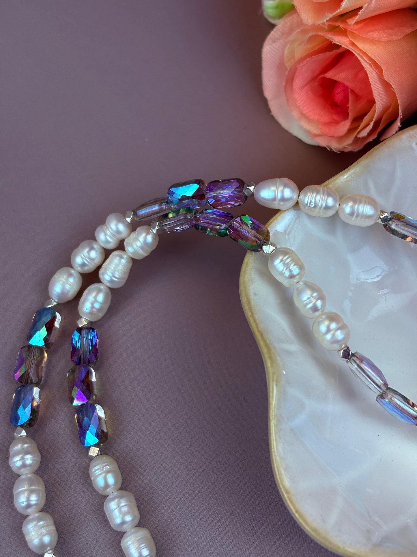 Arden Necklace – Crystal, Natural Pearl & Stainless Steel