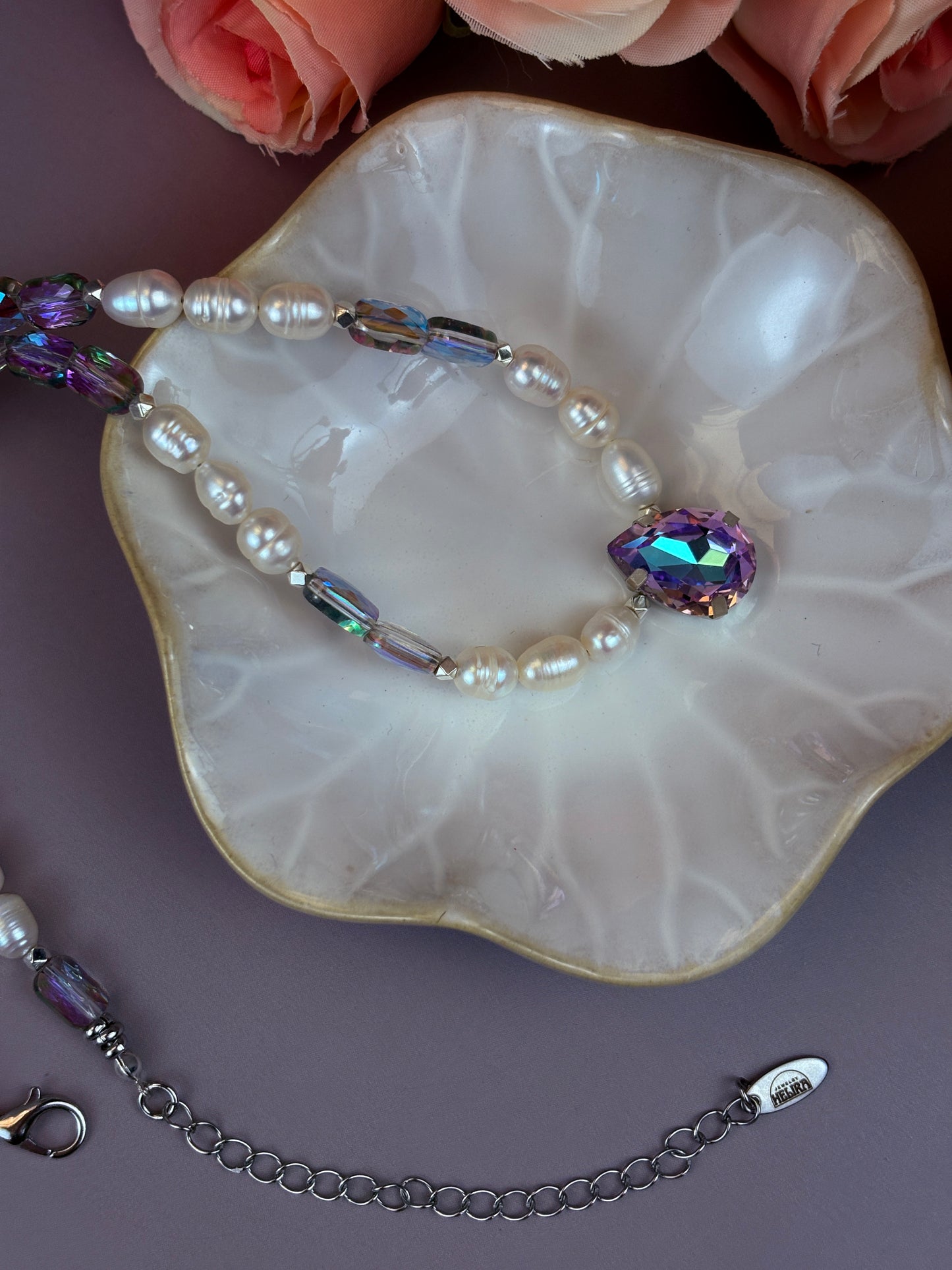 Arden Necklace – Crystal, Natural Pearl & Stainless Steel