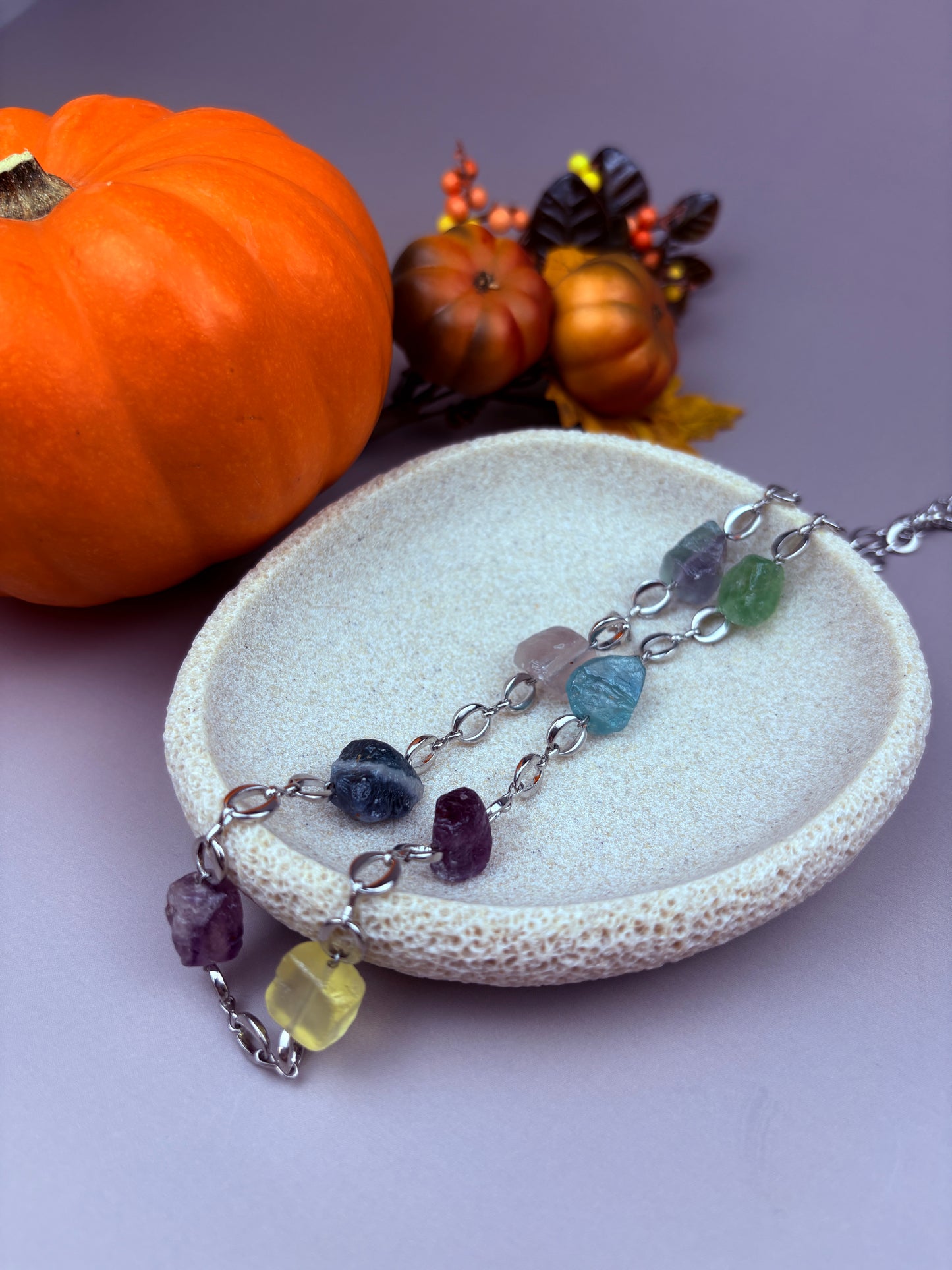 Lyra Necklace – Raw Fluorite & Stainless Steel