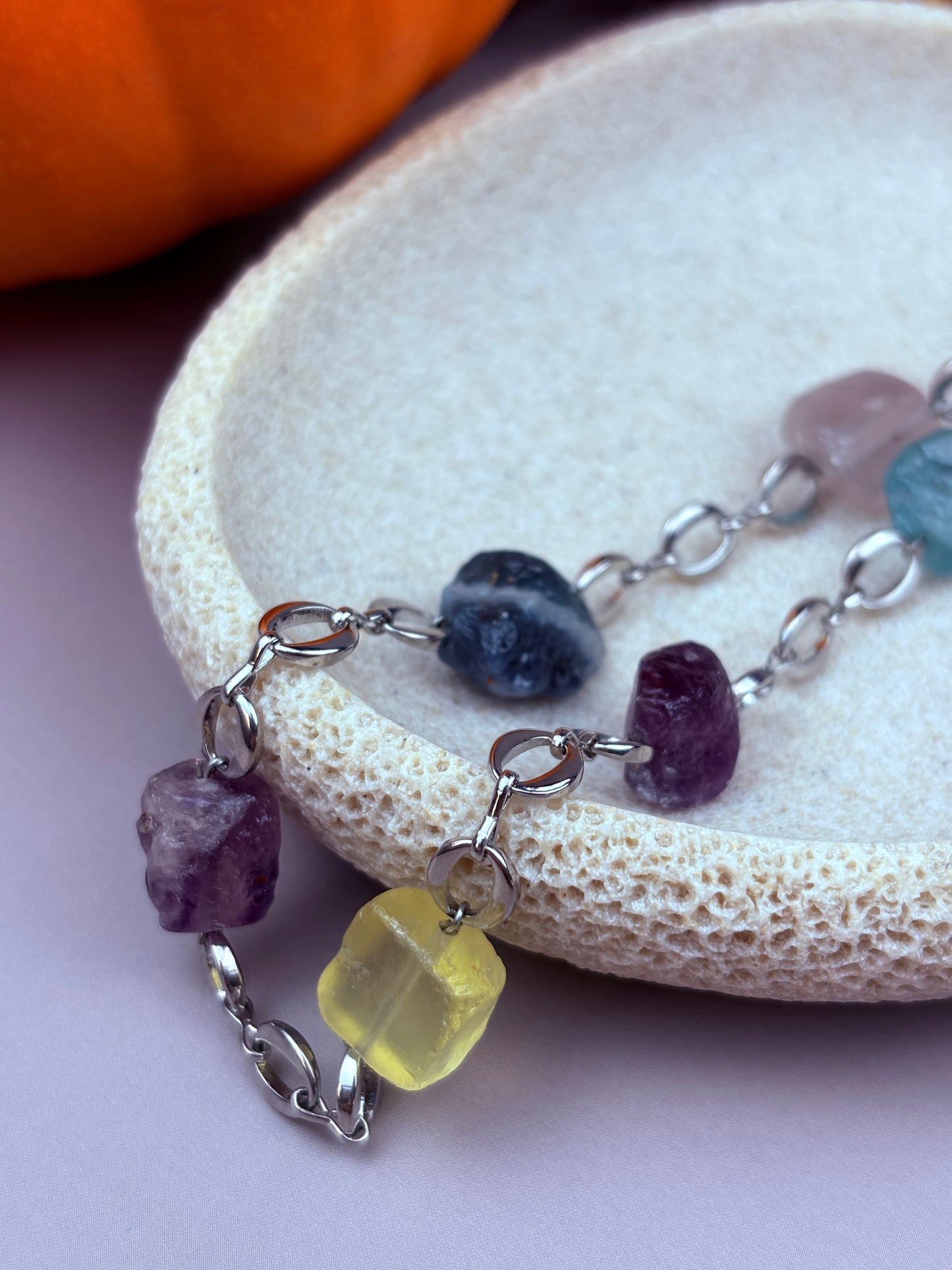 Lyra Necklace – Raw Fluorite & Stainless Steel