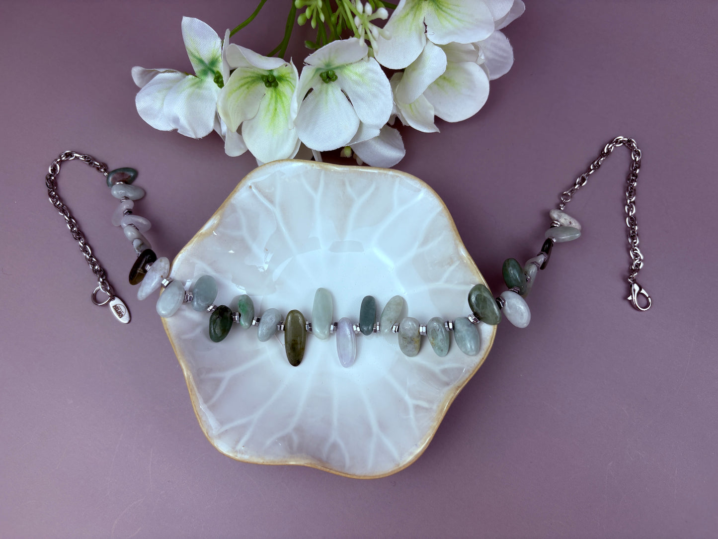 Maris Moss Necklace – Australian Jade & Silver-Plated Steel