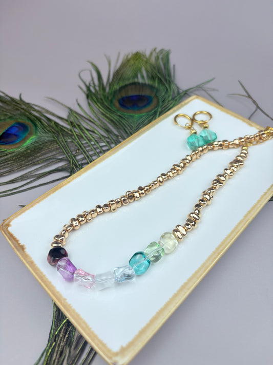 Astra set - 14k Gold-plated Hematite & Crystal Jewelry