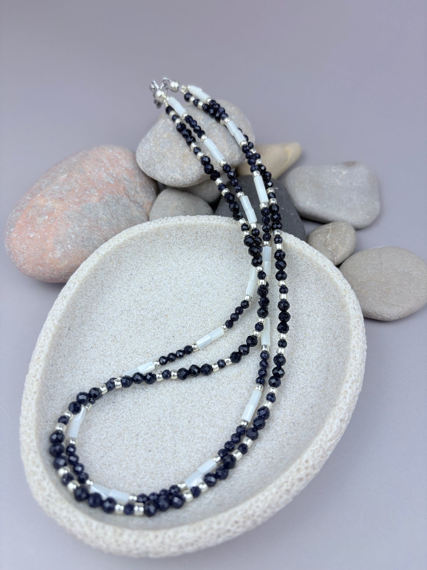 Callisto Necklace – Blue Sandstone & Mother of Pearl