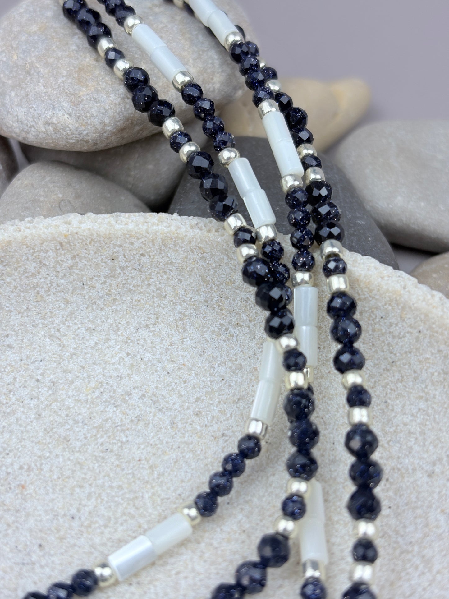 Callisto Necklace – Blue Sandstone & Mother of Pearl