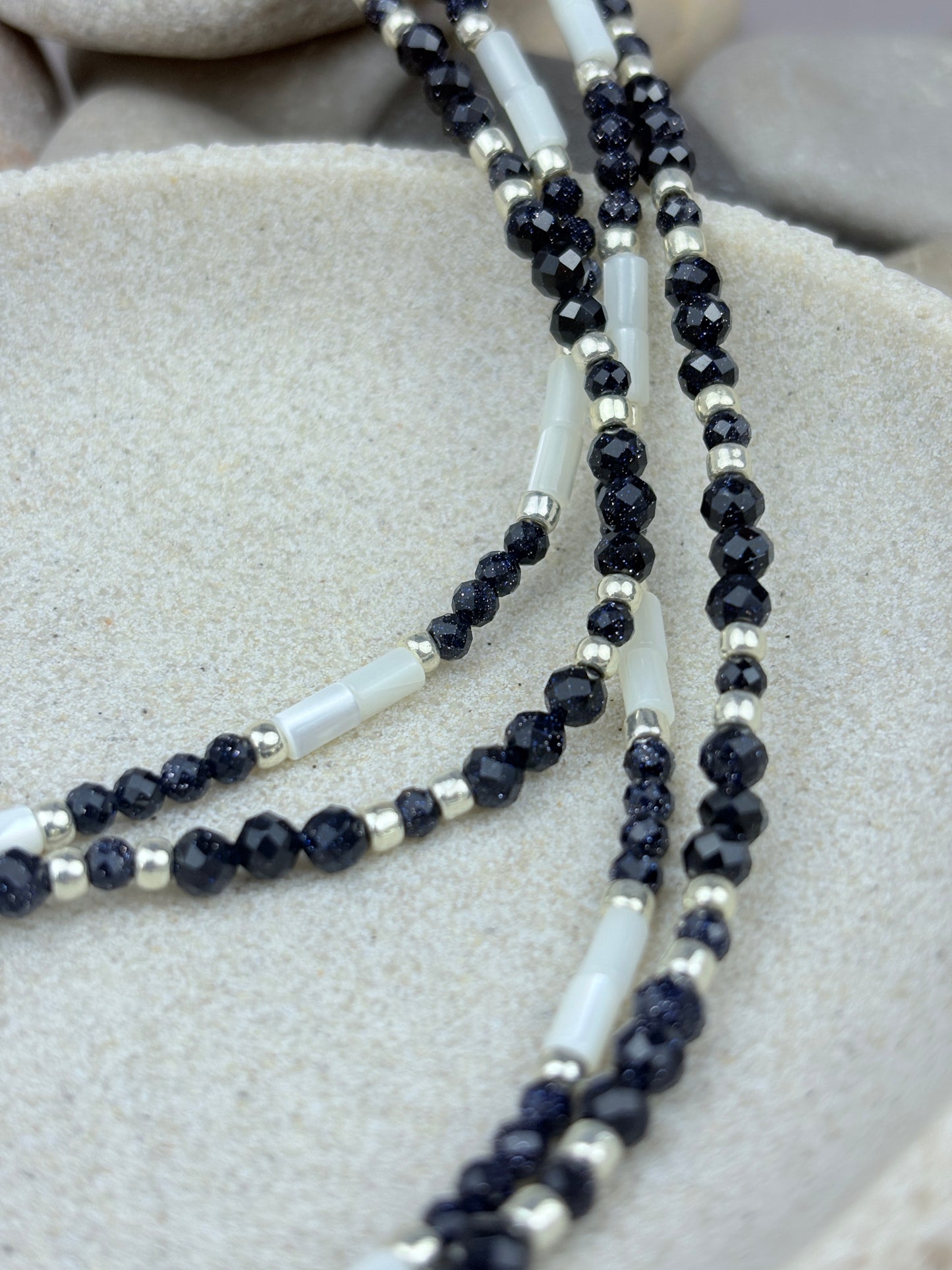 Callisto Necklace – Blue Sandstone & Mother of Pearl