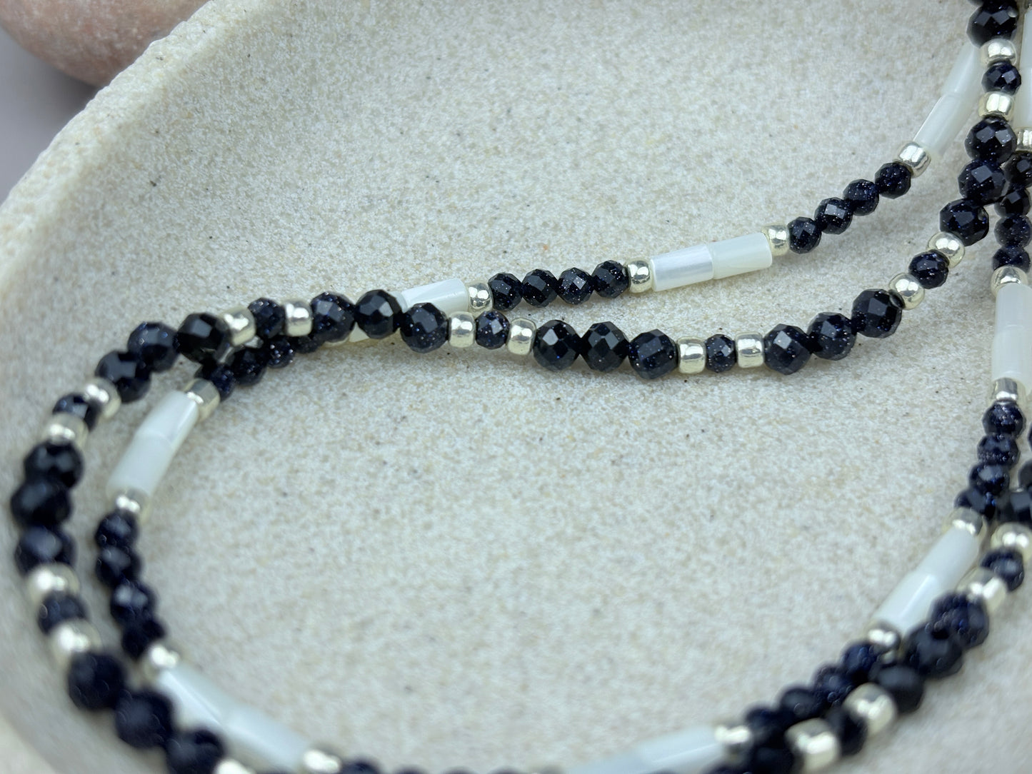 Callisto Necklace – Blue Sandstone & Mother of Pearl