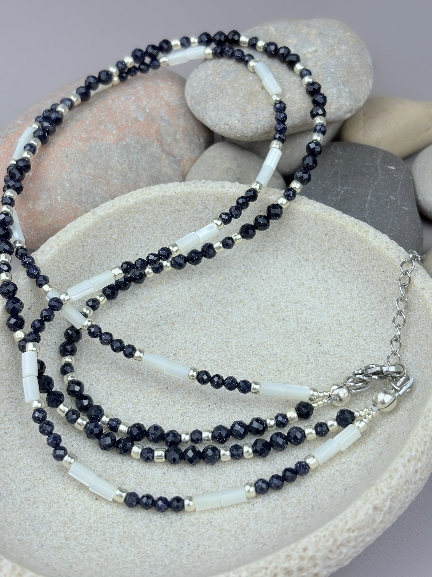 Callisto Necklace – Blue Sandstone & Mother of Pearl