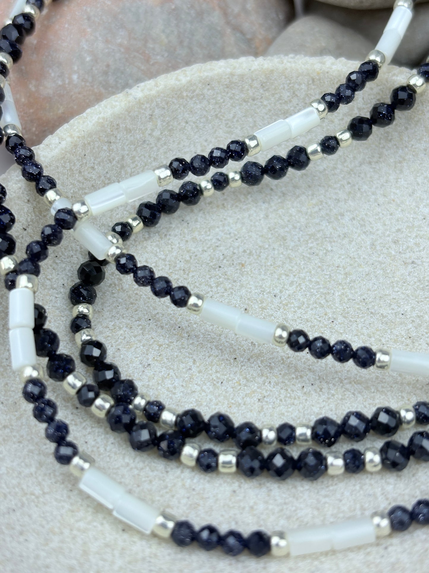 Callisto Necklace – Blue Sandstone & Mother of Pearl